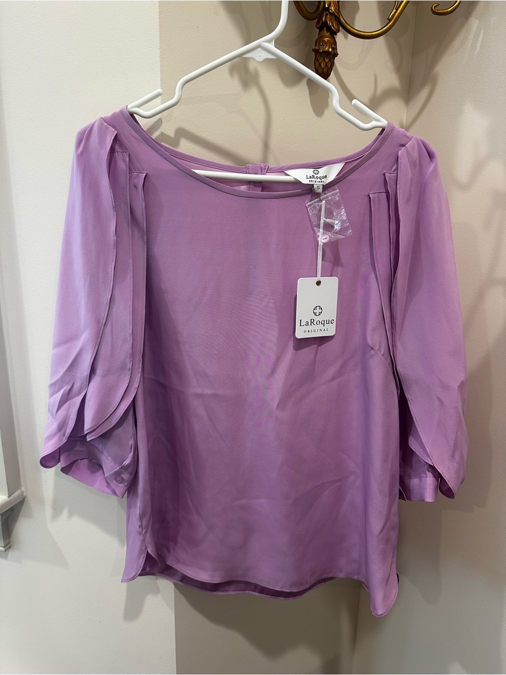 La Roque Victoria Lavender Puff-Sleeve Blouse 100% silk